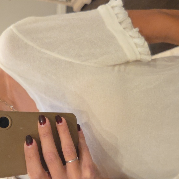 WOMEN'S H&M SHORT SLEEVE TASSLE T SHIRT TOP BLOUSE CREAM OFF WHITE SZ S $30 - Picture 3 of 6